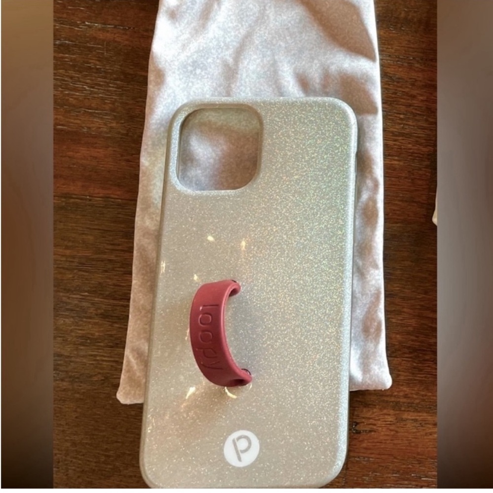 iPhone 12 Silver Holographic Glitter Loopy case.